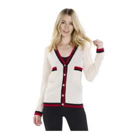 BEYOND FASHION 100% Pure Cashmere White Cardigan Sweater V Neck Button Front for Women Size XL