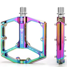 GEWAGE Road Bike Mountain Bike Pedals - 3 Bearing Bicycle Pedals - CNC Machined 9/16" Flat Pedals with Removable Anti-Slip Nails (Colour)