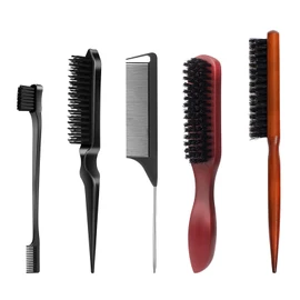 5 Pcs Slick Back Hair Brushes,Slick Back Brush Slick Brush Smoothing Hair Brush,Back Comb Brush Boar Bristle Hair Brush Sleek Hair Brush,Bristle Hair Brush Backcombing Brush for Hair Beard