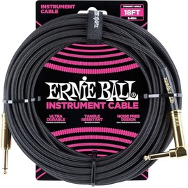 Ernie Ball Juego de cables trenzados para instrumentos rectos/angulares, longitud de 18 pies en negro (P06086), paquete de 2