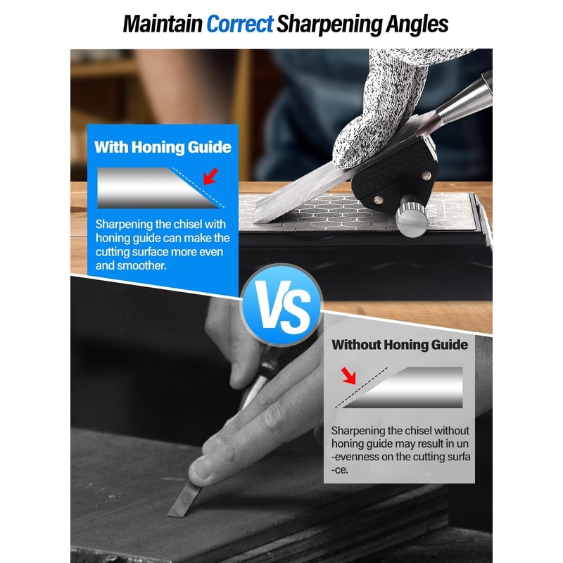 Lanstics Chisel Sharpening Kit, Diamond Sharpening Stones with Honing Guide