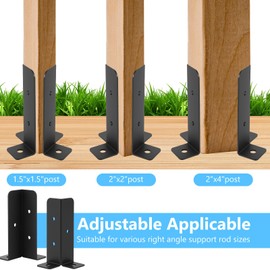 ZONJIE 4 PCS Fence Post Supports Adjustable Fence Post Supports Deck Post Anchor Base Brackets Black Thick Fence Post Support Fence Pergola Post Base Brackets Kit for Pergola, Railing, Mailbox Mount