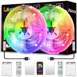 L8star 16.4ft Battery Powered Led Strip,6m Battery Operated Color Changing Lights Music Sync App Remote Control RGB USB Led Lights for TV, Party, Room Decoration (16.4FT)