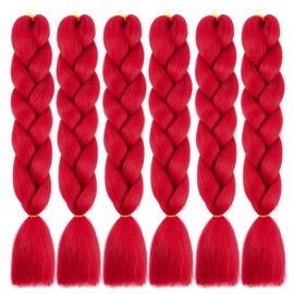 SHUOHAN 6 Packs Kanekalon Ombre Jumbo Braiding Hair Extensions 24 Inch High Temperature Synthetic Fiber Hair Extension for Box Braids Crochet Braids Braiding Hair (Red)