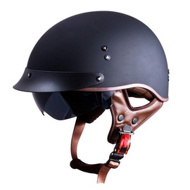 VCOROS Motorcycle Half Face Helmet Sun Visor Quick Release Buckle DOT Approved for Men Women (Matte Black, M)