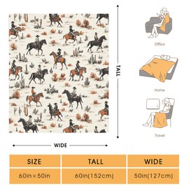Hohoto Horse Desert Cactus Blanket Rustic Flower Gifts for Women Kids Girls Lady Birthday Christmas Retro Plants Farmhouse Decor Easter Mother's Day Throw Blankets 50"x60"