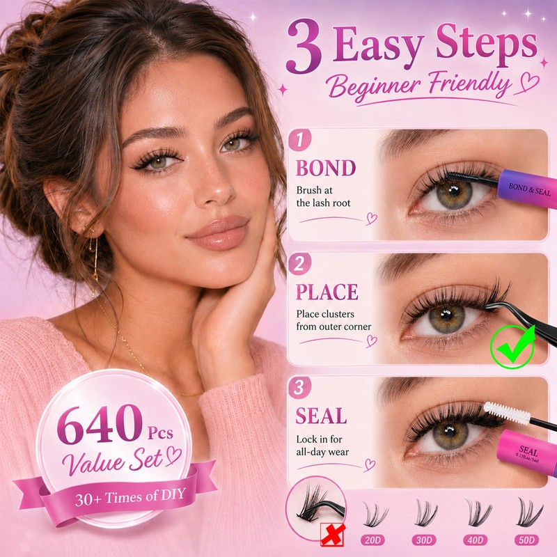 Wispy Lash Clusters Kit 640 Pcs Natural Eyelash Lashes Clusters