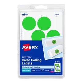 Avery 5498 Removable Print or Write Color Coding Labels for Laser Printers, 1-1/4" Round - Neon Green (Pack of 400)