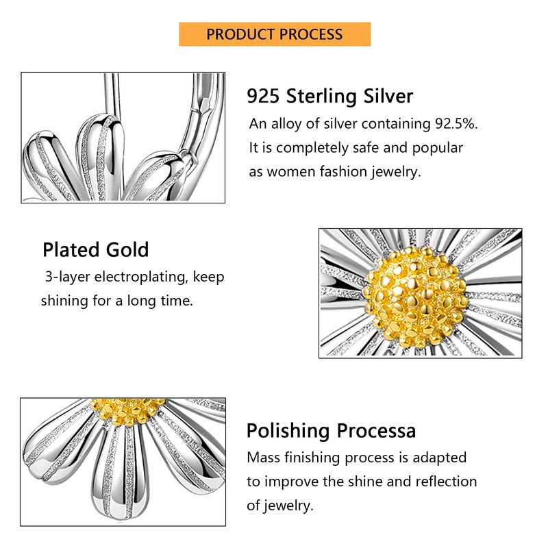925 Sterling Silver Daisy Earrings 18K White Gold Plated Daisy