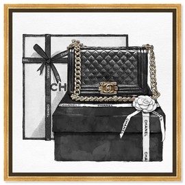 The Oliver Gal Artist Co. Fashion and Glam Framed Wall Art Canvas Prints 'Gifted Beauty' Handbags Home Décor, 30" x 30", Black, White
