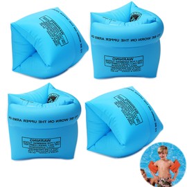 4 PCS Inflatable Swim Arm Bands Swim Training Aids PVC Floater Sleeves Swimming Rings Armlets Floats Tube for Kids Toddlers and Adults (Blue)