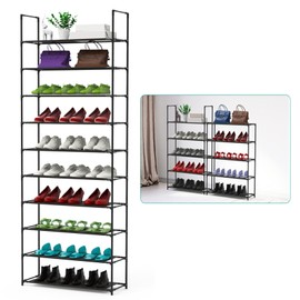iMounTEK Shoe Rack 10 Tiers, Shoe Organizer, Shoe Rack for Closet, Metal Frame Shoe Shelf Space-Saving 25-30Pairs Tall Shoe Shelf Non-Woven Fabric Vertical Shoe Organizer for Hallway Entryway Closet
