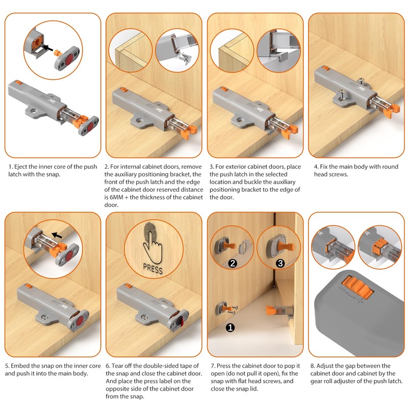 Jiayi Push to Open Door Latch, 4 Pack Push Open