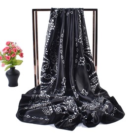 QBSM 35'' Satin Large Square Head Scarf Silk Feeling Neck Scarves Hair Sleeping Wrap Lightweight Headscarf for Women