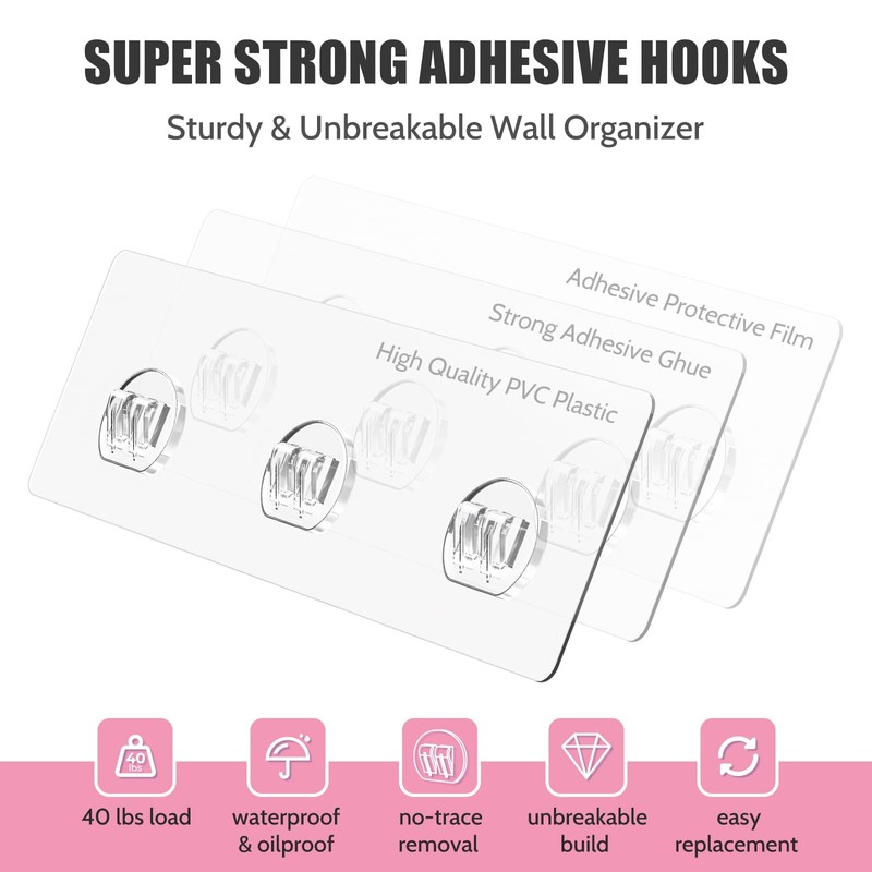 Dimyno Pink Shower Caddy 6 Pack, Adhesive Shower Shelves, No