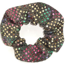 Sequin Dots Confetti Dot Hair Scrunchie Handmade by Scrunchies by Sherry (Gold Rainbow)