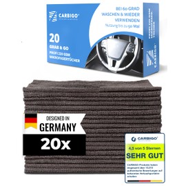 Carbigo® Box of 20 x Professional Microfibre Cloths, Absorbent Cleaning Cloths Thanks to Soft Microfibre, Practical Microfibre Cloths for Car and Household, 25 x 25 cm (1)
