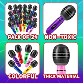Inflatable Microphones for Parties - (Pack of 48) 10-inch Neon Colors Blow Up Microphone for Kids, Party Favors, Giveaways, DJ-Props, Photo-Booth, Birthdays, Dance, Sing Concert, Karaoke Decorations