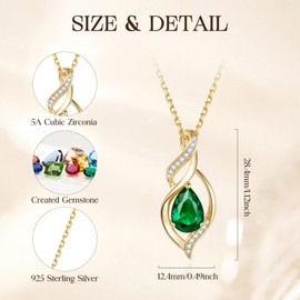 FANCIME 14K Gold Plated May Birthstone Necklace for Women Emerald Teardrop Necklace Sterling Silver Infinity Love Birthday Gifts for Women, 16"+2" Inches