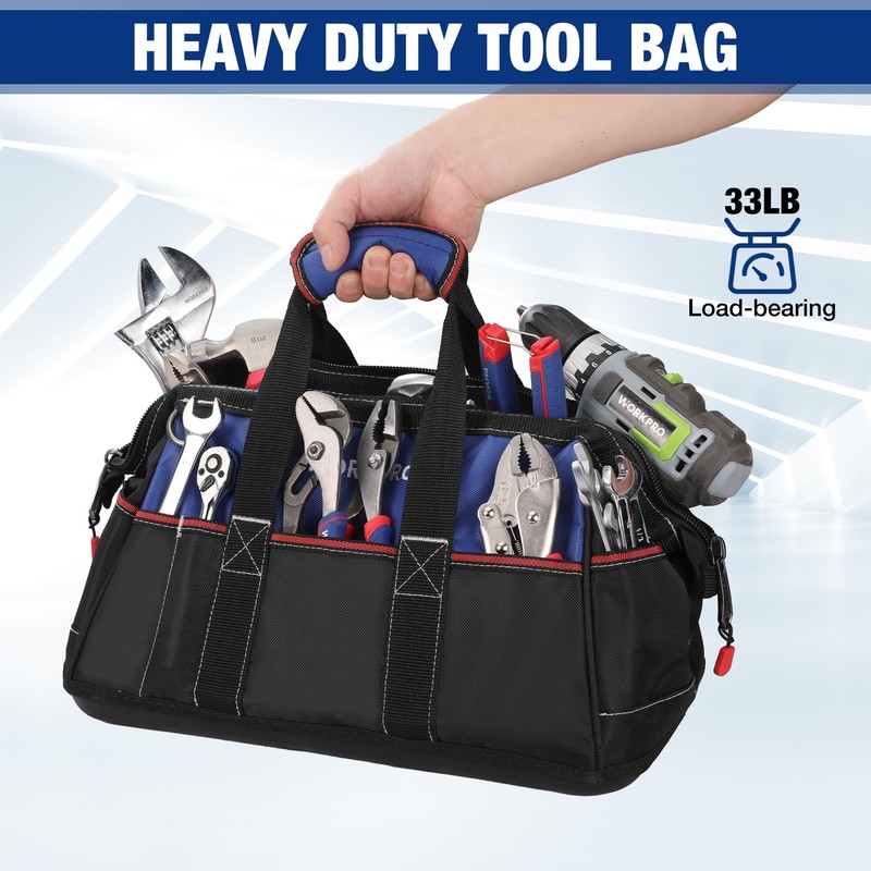 WORKPRO 16-inch Wide Mouth Tool Bag, Heavy Duty Cloth Tool