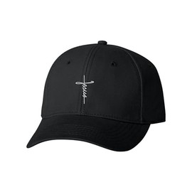 One Size Black Baseball Jesus Cross Script Christian Embroidered Dad Hat Structured Cap