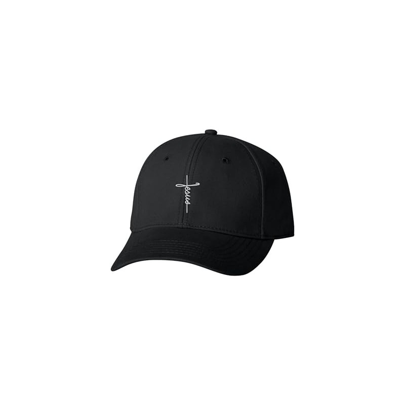 One Size Black Baseball Jesus Cross Script Christian Embroidered Dad