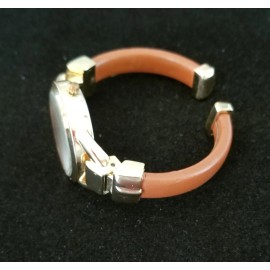 Kohl's NWT Studio Time (Kohl's) Gold Tone Cuff/Bangle Watch Brown Dial  6"-7.5" Running