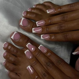 GZMAYUEN Pack of 60 French Press On Nails - French Toenails & Fingernails for Sticking, Pink Full Cover Fake Nails Short Artificial Fingernails