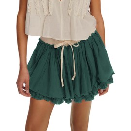 Lianlive Women Flowy Mini Skirt High Waisted Ruffled Tiered Casual Boho Skirts for Beach Summer Outfits (Green-L)
