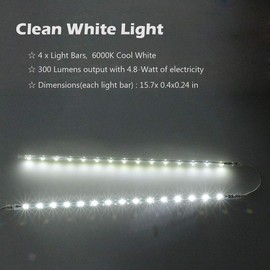 LED Display Light Bar Kit - (4) 16inches Plug-in Linkable Strip Lights for Large Display Cabinet - Series + Parallel Connection - Color: Cool White - 6000K