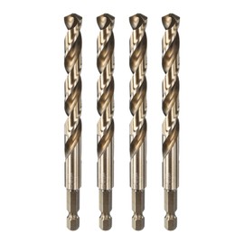 HARFINGTON 4pcs 1/4" Hex Shank Drill Bit 23/64" Gold Oxide M35 High Speed Steel Twist Drill Bit 135 Degree Split Point Tip Drilling Tool with Quick Change Hex Shank for Metal Wood Plastic