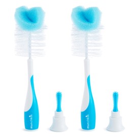 Munchkin Bottle Brush, 2-in-1 Sponge Brush & Baby Bottle Brush for Cleaning Bottles, Soft & Reusable with Integrated Teat Brush, Dishwasher Safe, Set of 2 - Blue