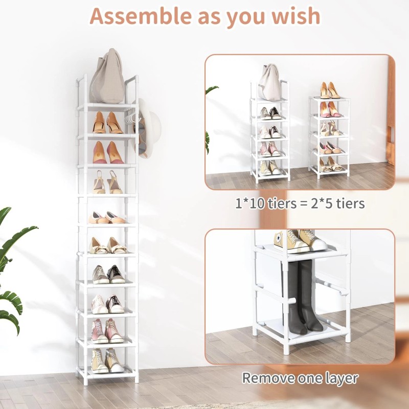 Lanteful Tall Narrow Shoe Rack 10-Tier Skinny Shoe Shelf Storage