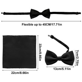 TUONYIS 4 Pcs Bow Tie Set for Men Solid Color Pre-tied Bow Tie and Pocket Square Set, Adjustable Pre-tied Bowtie (Black)