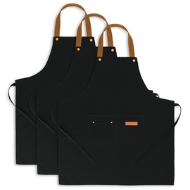 Lengnuantazhi 3 Pack Chef Apron, Waterproof Apron, Adjustable Apron with 2 Pockets for Men Women, Apron for Cooking Baking Restaurant(Black)