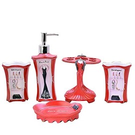 LUANT 5 Piece Bathroom Accessories Set, Collection Bath Set Features Soap Dispenser, Toothbrush Holder, Tumbler, & Soap Dish (RED)