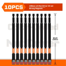 Geinxurn Impact Nut Driver Set, 10 Pieces 6”Long 1/4”6 Point Alloy Steel Magnetic SAE Nut Setter Set Use For Require Installing 1/4 Hex Shank Impact Driver with Case Box