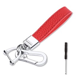 smilfuy Leather Car Keychain, 360° Rotatable Snap Swivel Key Ring, Car Fob Key Chain Holder for Men Women, Anti-Lost D-Ring (Red)
