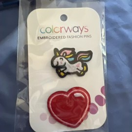 Colorways Embroidered Fashion Pins : Unicorn And Heart