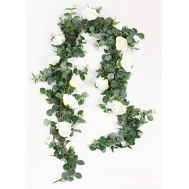 Falflor Eucalyptus Artificial Garland with Flowers 6.5Ft Greenery Garland for Backdrop Wedding Party Table Runner Vine(1PCS)