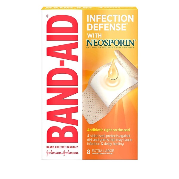 Band-Aid Brand Adhesive Bandages, Plus Antibiotic, Extra Large, 8-Count All-One-Size (Pack of 6)