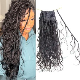 RHEANNA Pre-Looped Crochet Boho Goddess Locs With Human Hair Curls Curly Ends Body Wave Human Hair Locs Crochet Hair 26inch 48Strands