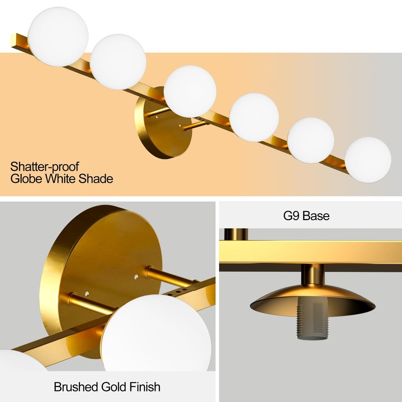 Lightdot 6-Light Modern Bathroom Vanity Light, 38" Gold Metal Frame