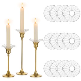 Glasseam Glass Bobeches for Candlesticks Holders: Clear Candle Drip Protectors Set of 12 Ribbed Wax Catchers for Candle Stick Holder Taper Candle Holders for Table Centerpiece Wedding Christmas Dining