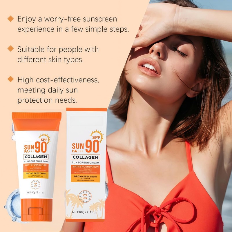 Collagen Sunscreen SPF 90 PA+++,Ultra High Protection Sunblock Against UVA/UVB,Factor