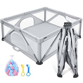 ANGELBLISS Baby Playpen, Foldable Playpen for Babies and Toddlers, Indoor & Outdoor Baby Activity Center with Visible Breathable Mesh, Portable Play Yard with 2 Handlers+50 Balls