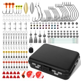 GOTOUR Fishing Lures Kit with Tackle Box, Bass Fishing Accessories Set IIncluding Jig Head, Hooks, Sinker Weights, Fishing Swivels Snaps, Bobbers, Beads, Fishing Gear Equipment Gifts for Men