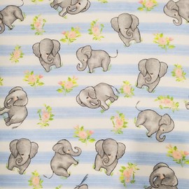 Fat Quarter - Baby Elephant Flannel 100% Cotton Fabric ~ 18 inches x 21 inches ~ Sewing, Quilting Blue and White Stripe