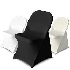 BIGTONE 100 PCS Black Multifunctional, Universal Fitted Stretch Chair Cover, Protective Chair Cover for Dinning,Banquet,Party,Wedding, Washable Removable Slipcovers (100, Black Folding Chair Cover)