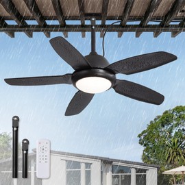 42 Inch Waterproof Outdoor Ceiling Fan with Lights and Remote,IP65 Hanging Gazebo Fan with 3CCT 6-Speed DC Motor,Black Wet Rated Plug in Ceiling Fan with Cord for Patios Porch Pergola